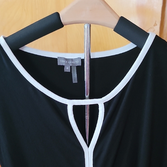 Vince Camuto Black and White Ruched Tie Front Blouse - Picture 6 of 12